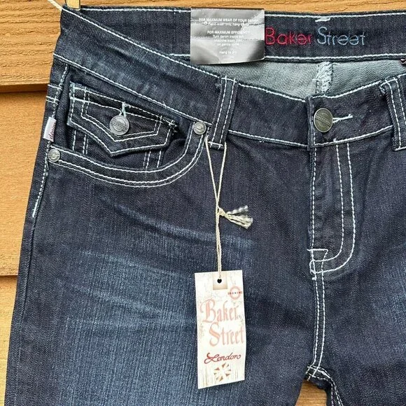 Baker Street Denim Dark Blue Heavy Stitch Crop Cuffed NWT Jeans Size 15 - Picture 5 of 13